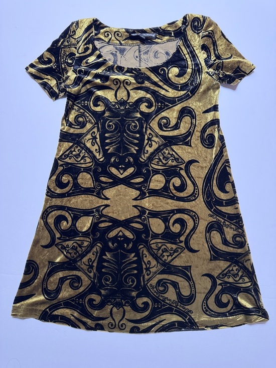 Betsey Johnson Dresses & Skirts - BETSEY JOHNSON Vintage 90's Velvet Frank for Betsey Tattoo Print A-Line Dress LG